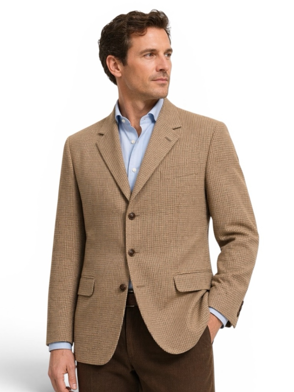 Banana Republic Beige & Black Check Sport Coat Size 42 L Cotton Made in Italy